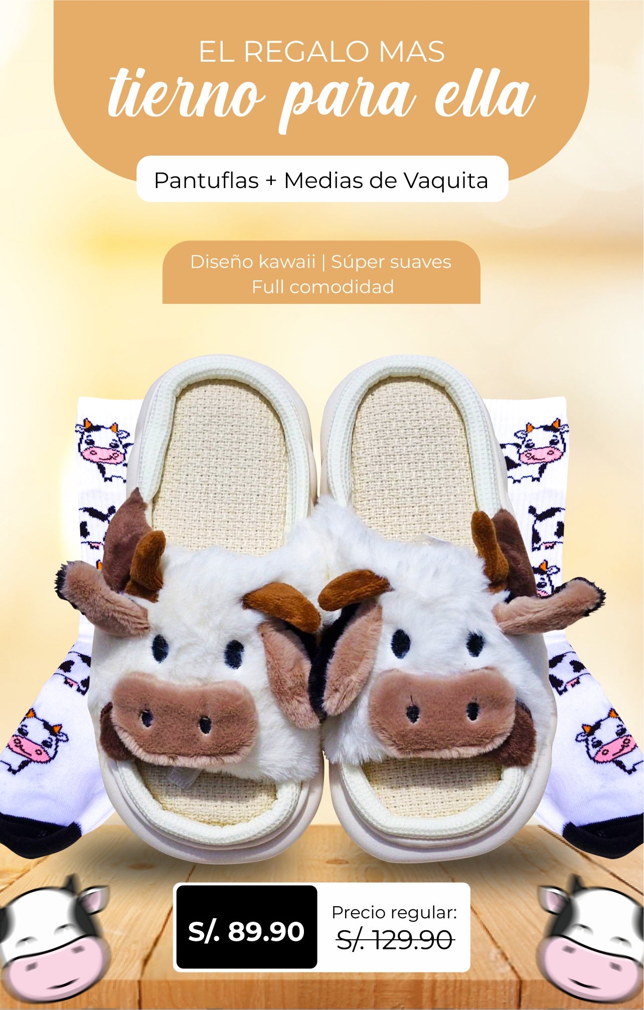 PANTUFLAS Y MEDIAS DE REGALO DE VAQUITA