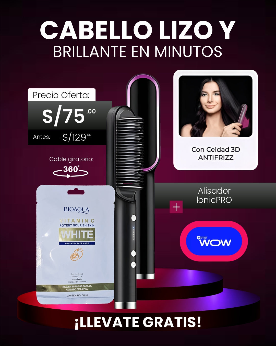 APROVECHA LA PROMOCION DEL CYBER WOW PEINE ALISADOR  DEJA LISO Y BRILLANTE EN MINUTOS